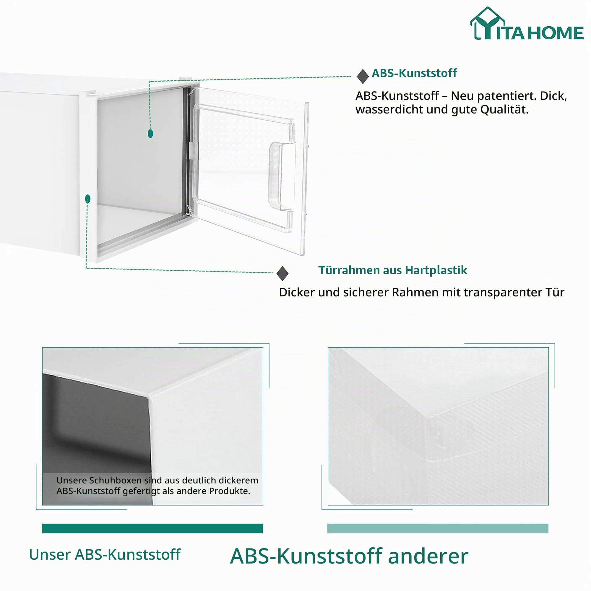 YITAHOME Schuhboxen, 6er Set, Schuhkarton stapelbar stabil, Aufbewahrungsboxen für Schuhe mit transparent Tür und Belüftungslöchern, für Schuhe bis Größe 46, stapelbare schuhbox weiße