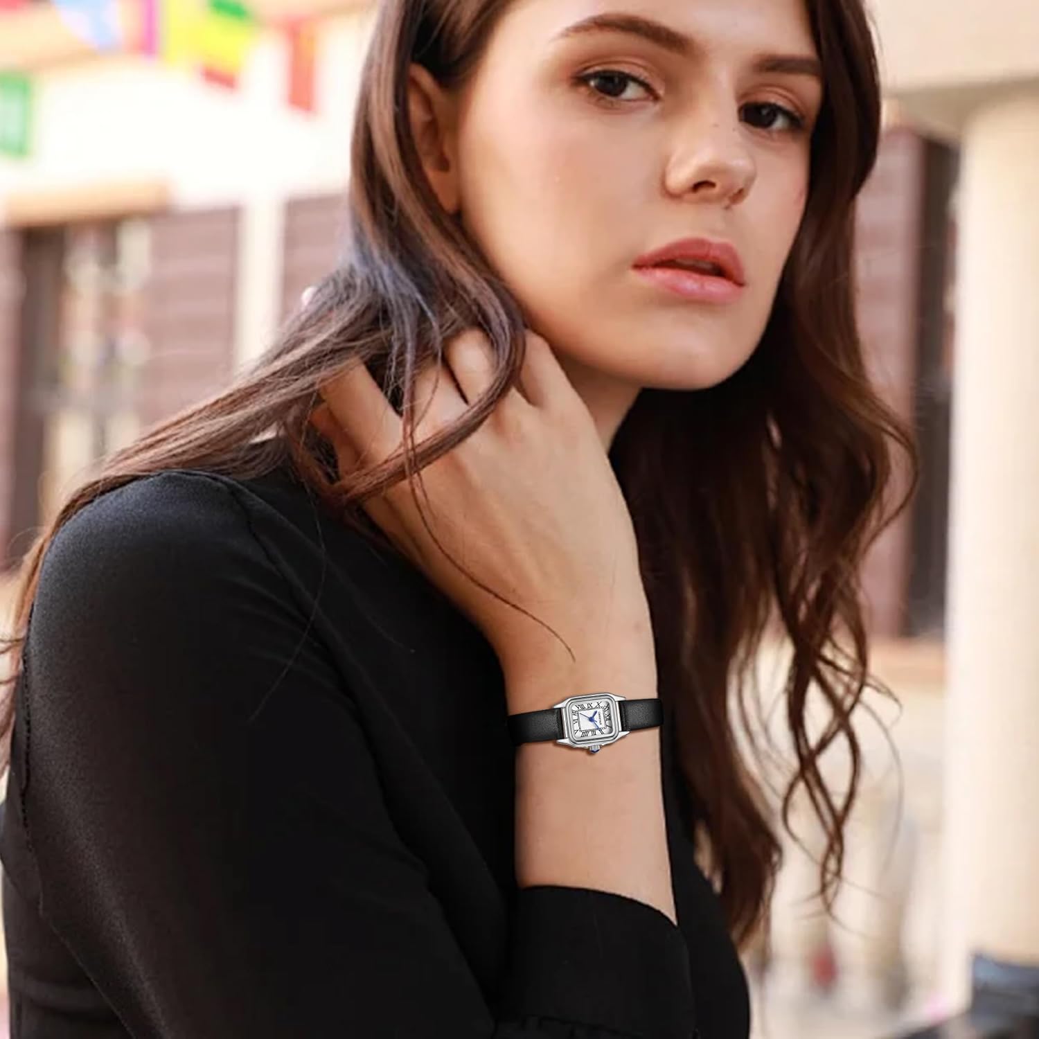 CHEETAH Women’s Leather Strap Watch, with Small Vintage Rectangular Case, Roman Dial - Image 5