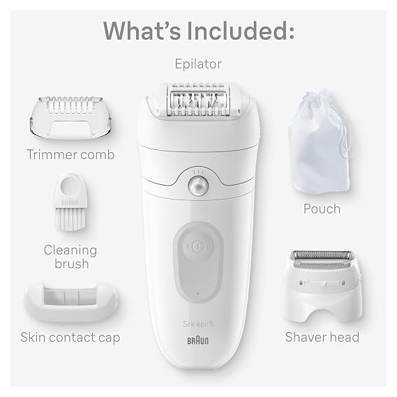 Braun Silk-epil 5 Epilator, Hair Removal Device, Women Shaver & Trimmer, Wet and Dry, Includes Shaver Head and Trimmer Comb, SE5-041, Grey