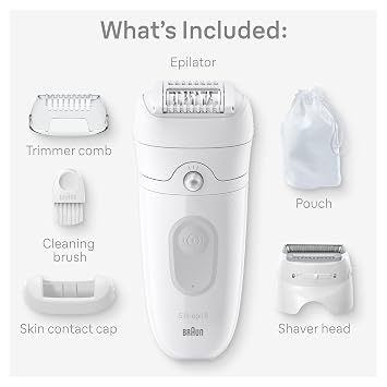 Braun Silk-epil 5 Epilator, Hair Removal Device, Women Shaver & Trimmer, Wet and Dry, Includes Shaver Head and Trimmer Comb, SE5-041, Grey