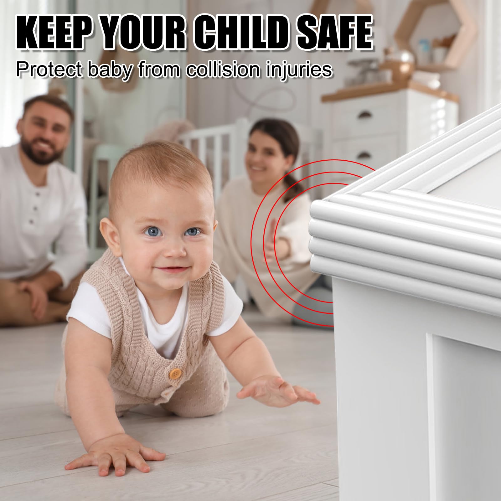 Protector de cantos para bebé, autoadhesivo, 5 m, suave protección para esquinas de bebé, de espuma, para muebles, cama, alféizar de ventana y escritorio (blanco)