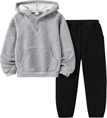 Kid Boys CLothes Half-Zip Hoodie Top and Sweatpants Set Fall Outfit for Ages 6-12