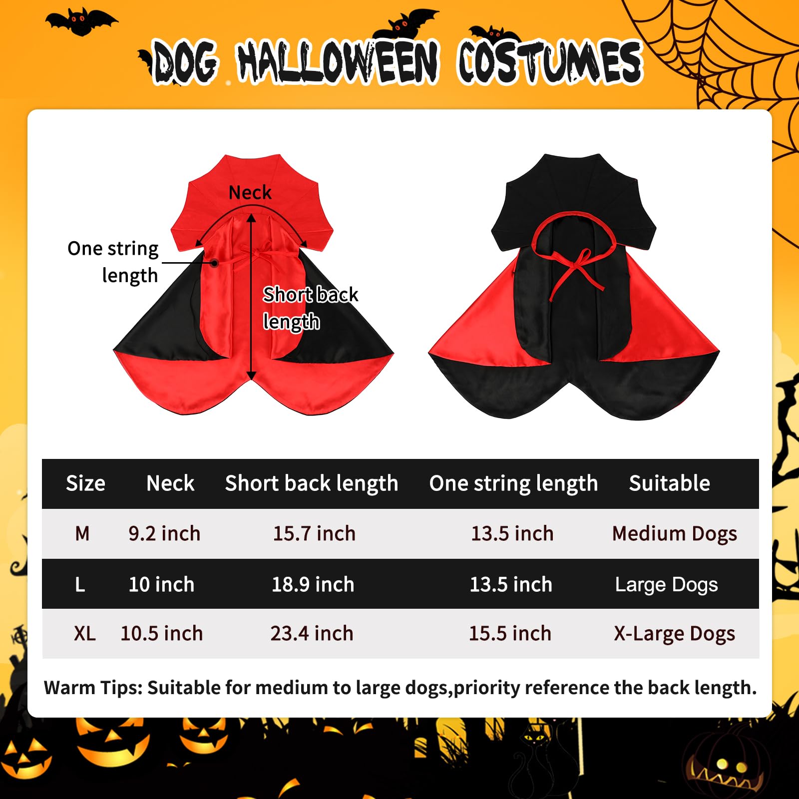 YUEPET Dog Halloween Costumes, Adjustable Dogs Vampire Devil Costume, Classic Red Black Halloween Dog Cape Funny Cloak for Medium Dogs Large Dogs (Large)