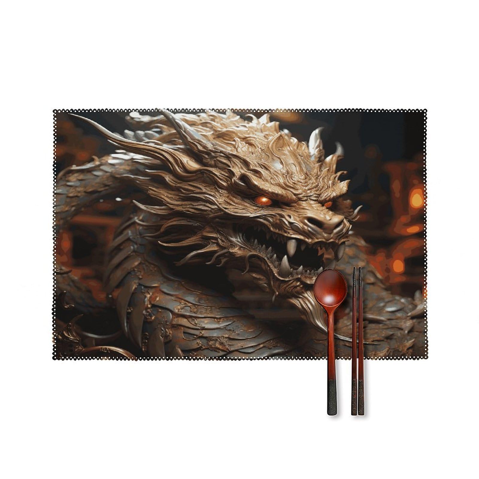 Fekiloot Style Golden Dragon On Red Background Placemats Set Of 6,Table Mat