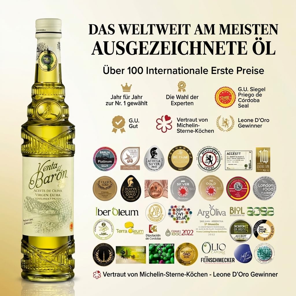 Venta del Barón - Preisgekröntes Premium Natives Extra Virgine Olivenöl Flasche - Kaltgepresst - Sehr hoher Polyphenolgehalt - 500 ml
