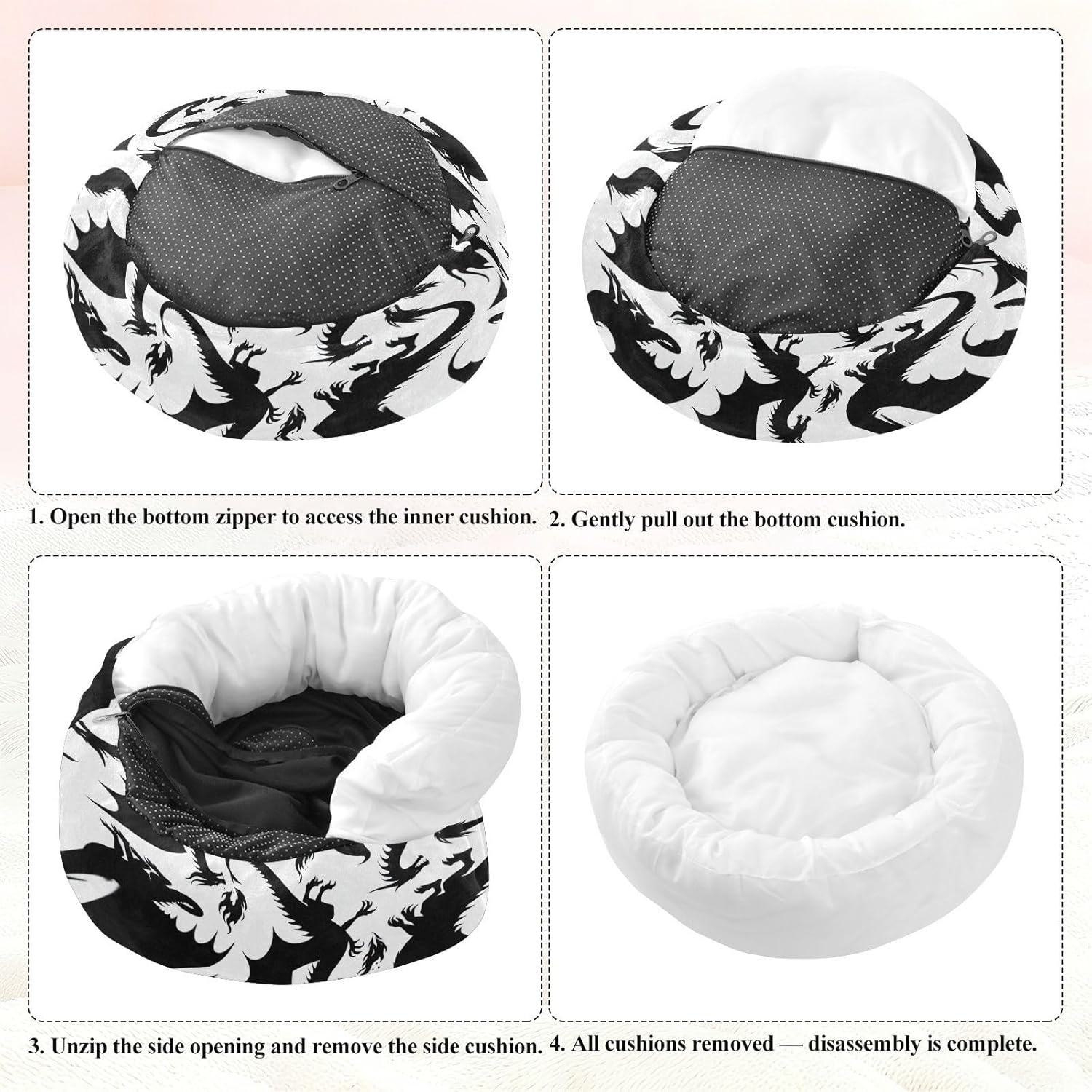 Dog Bed Ultra Soft Fluffy Comfortable Cat Bed, Silhouette Dragon Washable Dog Beds Anti-Slip Round Pet Beds for Medium Dogs