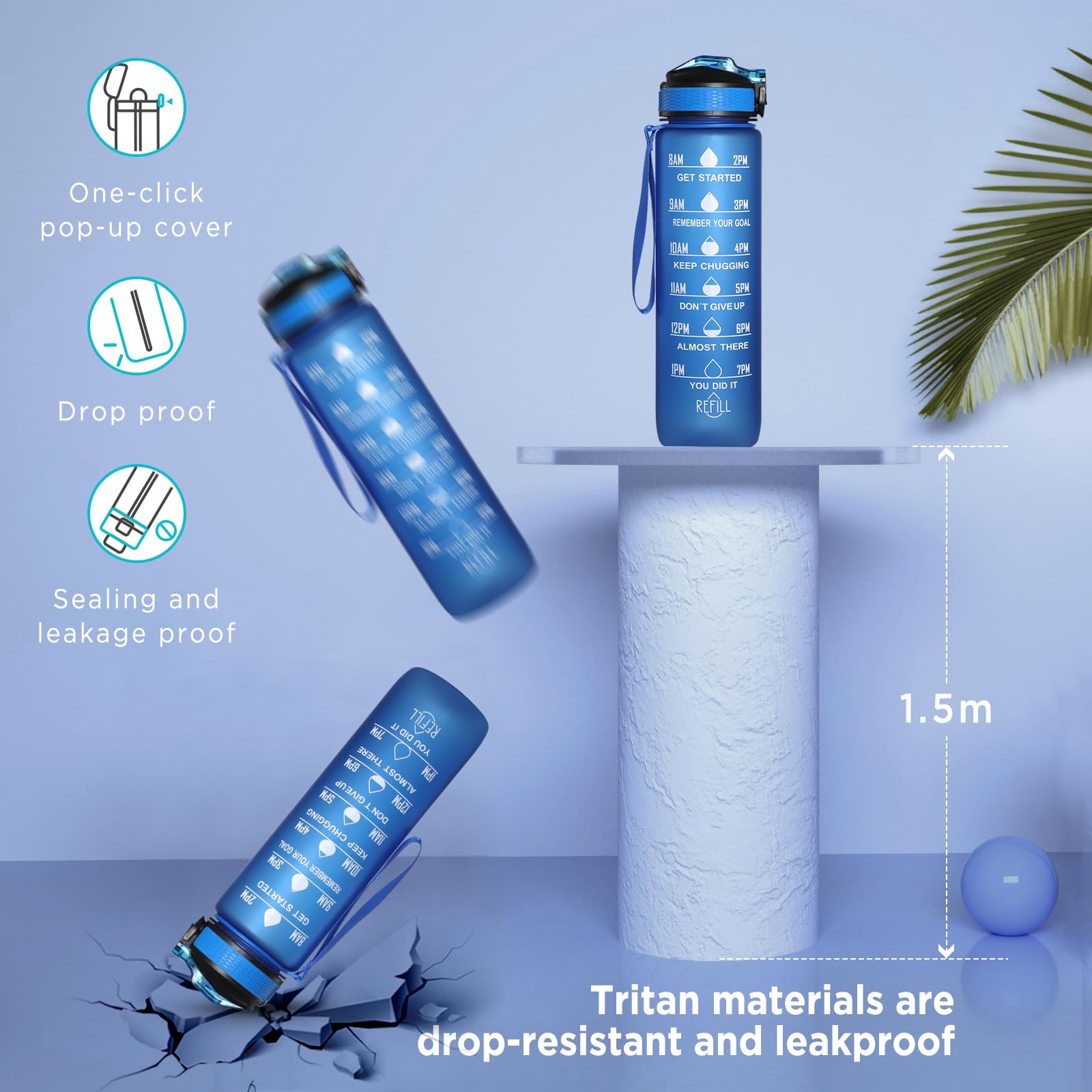 Borraccia Sportiva GeeRic 1L - Tritan, Senza BPA, Con Cannuccia E Indicatore Tempo - Foto 8