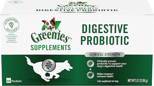 Greenies Suplemento probiótico digestivo en polvo para perros, paquete de 90 unidades de 0.04oz