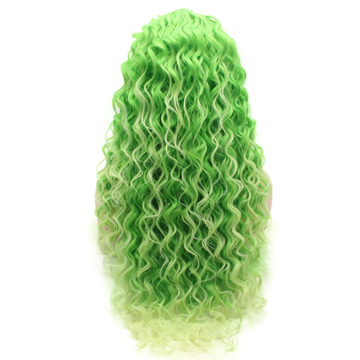 Hair Curly Long 26inch Two Tone Green Ombre Heavy Density Realistic Synthetic Lace Front Wigs