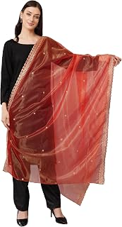 Gold Embroidered Shimmer Net Dupatta, Lightweight and Sheer Shawl, Scarf, Wrap