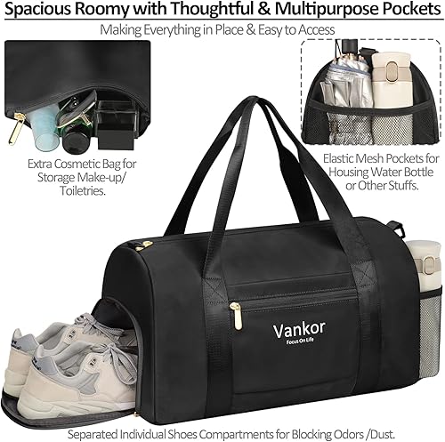 Miniatura 3 de Bolsa de gimnasio para mujer con compartimento para zapatos impermeable bolsa de lona deportiva para viajes fin de semana para llevar en la playa