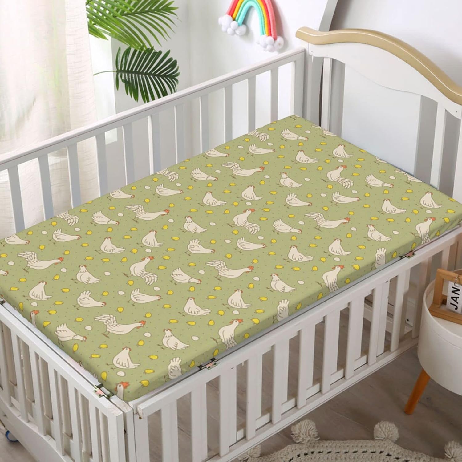 Farm Themed Fitted Crib Sheet,Standard Crib Mattress Fitted Sheet Soft and Breathable Polyester Bed Sheets-Baby Crib Sheets for Girl or Boy, 28“ x52“,Khaki Champagne Mustard Burnt Sienna