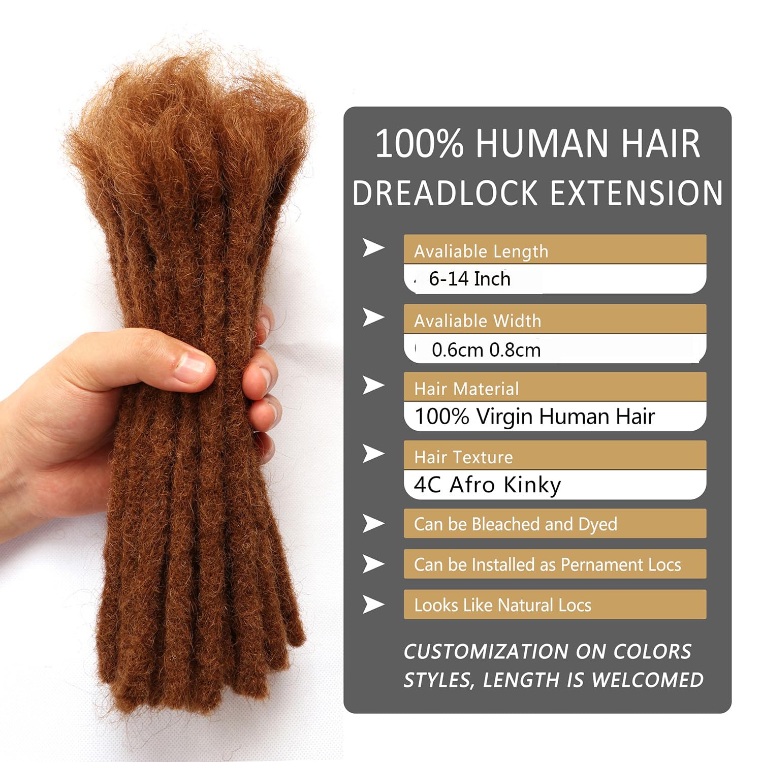 Dreadlock Extensions Human Hair Extensions for Braiding 0.8cm Afro Kinkyhair for Braiding Black Hair Extensions Dreadlocks Extensions (#30-0.8cm - Image 2