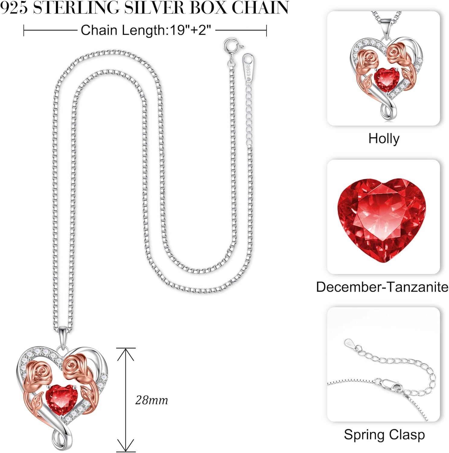 JKK Valentines Day Gifts for Her - S925 Sterling Silver 12 Month Birthstone Necklaces Mothers Day Birthday Christmas Gifts for Women Wife Mom - Image 6