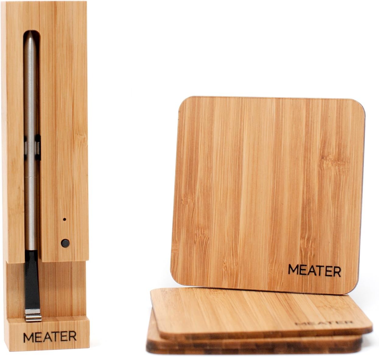 MEATER w/FREE Bamboo Coaster Set | The Original True Wireless Smart Meat Thermometer for the Oven Grill Kitchen BBQ Smoker Rotisserie with Bluetooth and WiFi Digital Connectivity