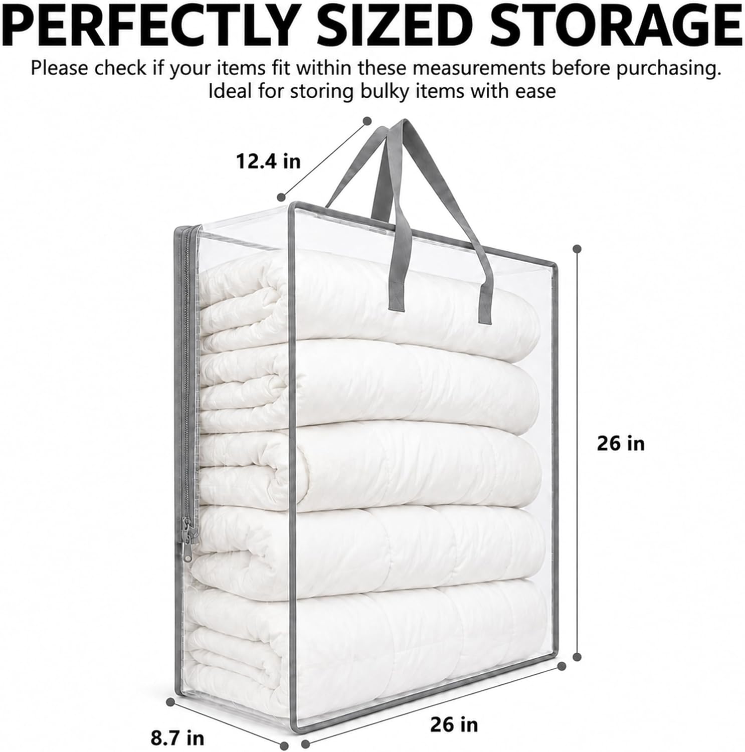 Clear Storage Bags with Zipper and Handles,1pcs,Grey Side Zipper image 2