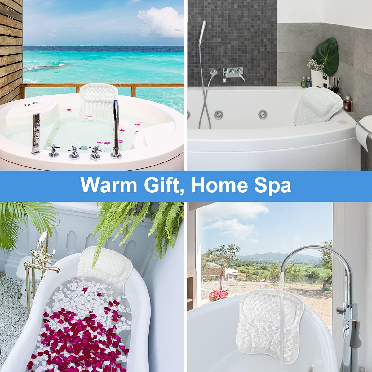 Bath Pillow,3D Air Mesh Bathtub Pillow for Neck, Head and Shoulders, Luxury Bath Tub Pillow with 6 Strong Grip Suction Women & Men, Hangable and Dry Quickly Spa Pillow, Comfortable Bath Accessories : Beauty & Personal Care