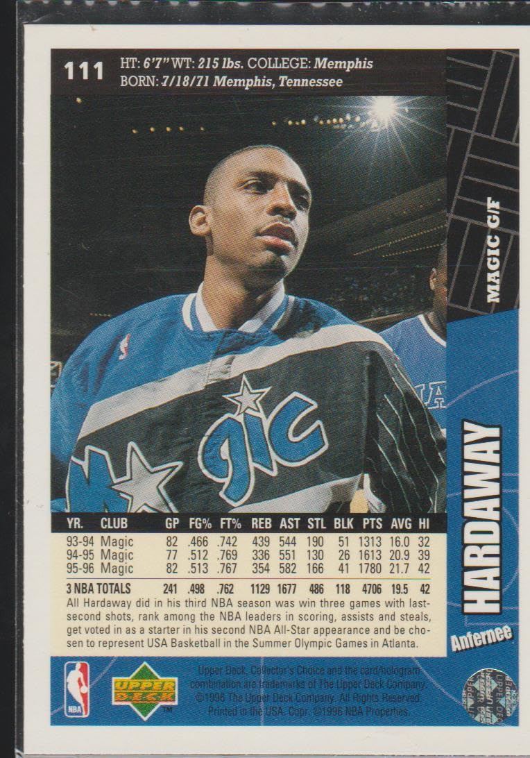 Amazon.com: 1996 Upper Deck Collector's Choice Anfernee Hardaway Magic  Basketball Card #111 : Everything Else