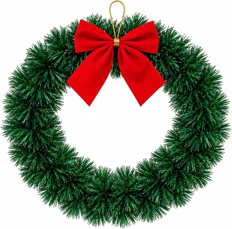 Guirlanda de Natal 33cm com Laço Vermelho e Pinhas – Enfeite Natalino (Verde)