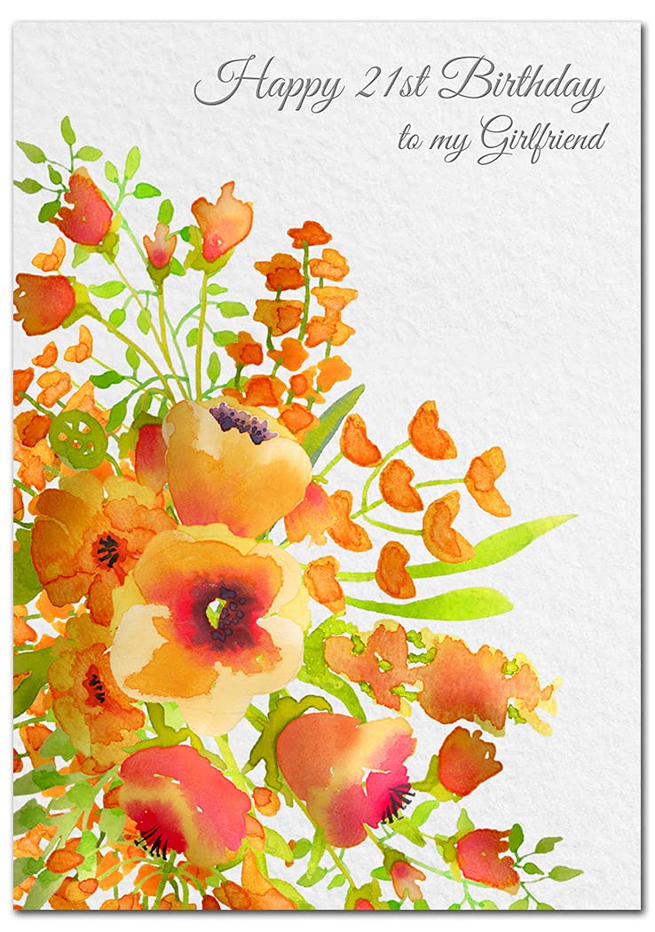 Extra Large Girlfriend 21st Birthday Card - XL Big thick A4 size - Special Age Year Greeting Her Women Female - Beautiful Art Flower Bouquet Watercolour - Nice Huge Happy Wishes UK Eco-Friendly