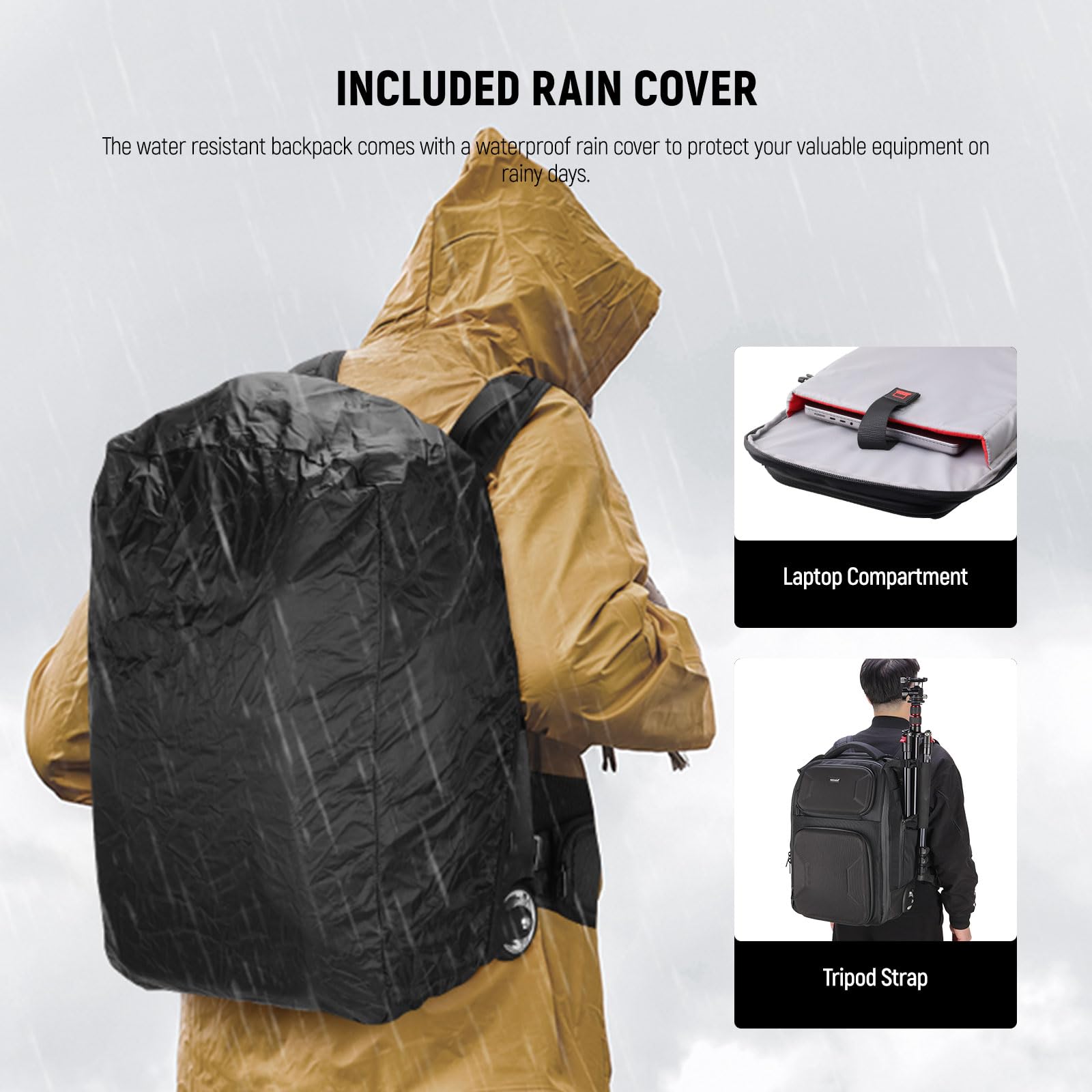 Neewer 2 in 1 Kamerarucksack Rollen mit abnehmbaren stoßfesten Trennwänden Griff Hüftgurt Regenschutz wasserabweisend Handgepäck Rucksack für Kamera – Bild 5