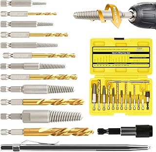 14-Pieces Screw Extractor and Left-Hand Drill Bit Set, Easy Out Broken Bolt Remover Reverse Cobalt HSS Steel Drill Kit, Ez Out Stripped, Rounded-Off, Damaged Bolts, Screws&Studs Removal Tool(Yellow)
