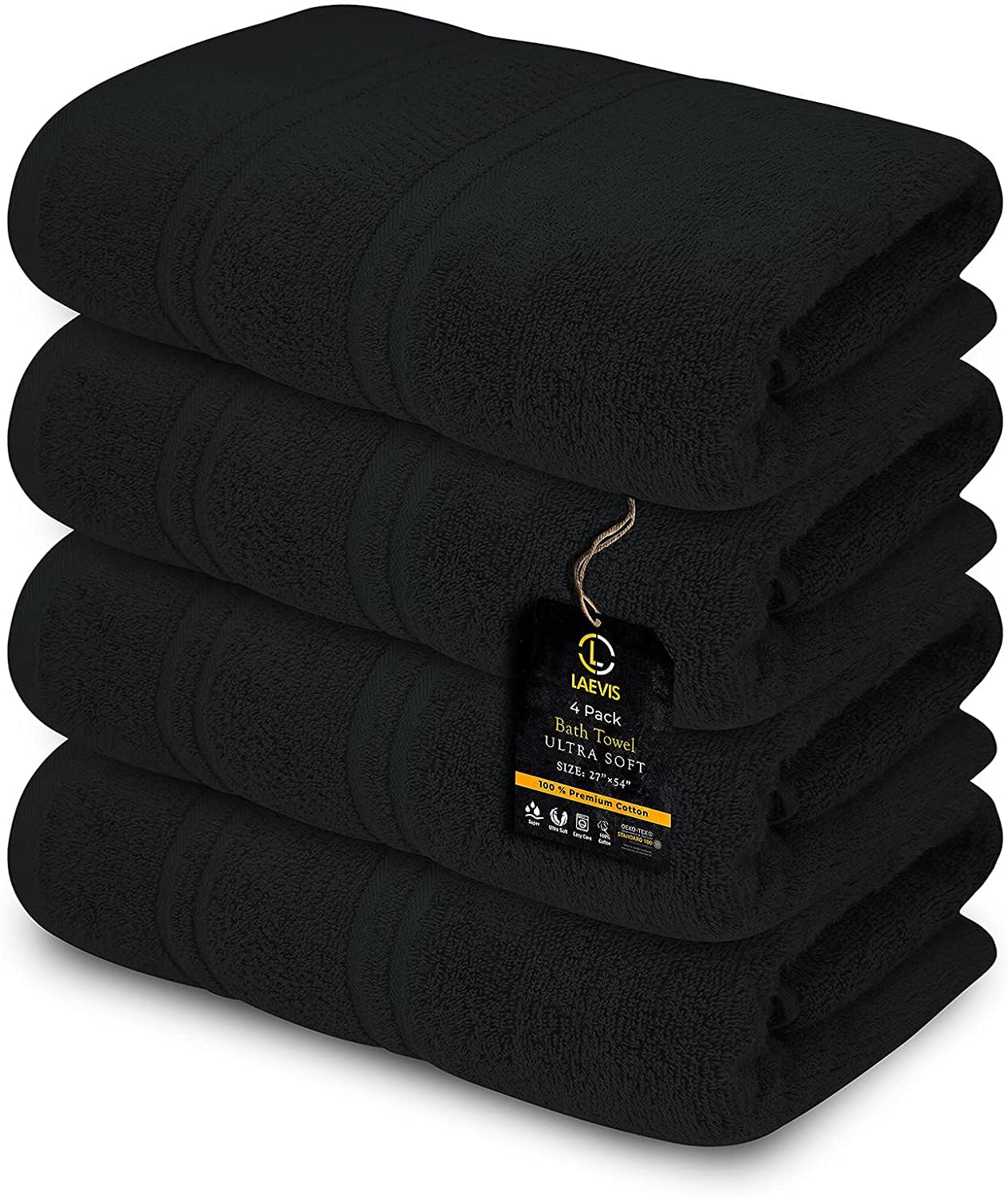 Textile Do Black 4 X Large Jumbo Bath Sheet Towel Set (75 X 150 Cm -500 Gsm) 100% Egyptian Cotton Bath Sheets Big Towels (, Cotton)