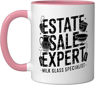Milk Glass Collector Estate Sale Antique Shop Finds Treasure Ceramic Mug, Pink/White