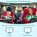 Pemacom Caméra de voiture pour bébé 2-Kids: 7 1 cm IPS Affichage avec caméra double siège auto, écran Split, vision nocturne, HD 1080P - Caméra de siège arrière facile d'installation pour jumelles