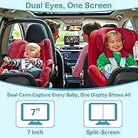 Vista 2 de Baby Car Camera for 2-Kids: 7 Inch IPS Display with Dual Carseat Cameras, Split Screen, Night Vision, HD 1080P - USB Powered Easy Install Rear