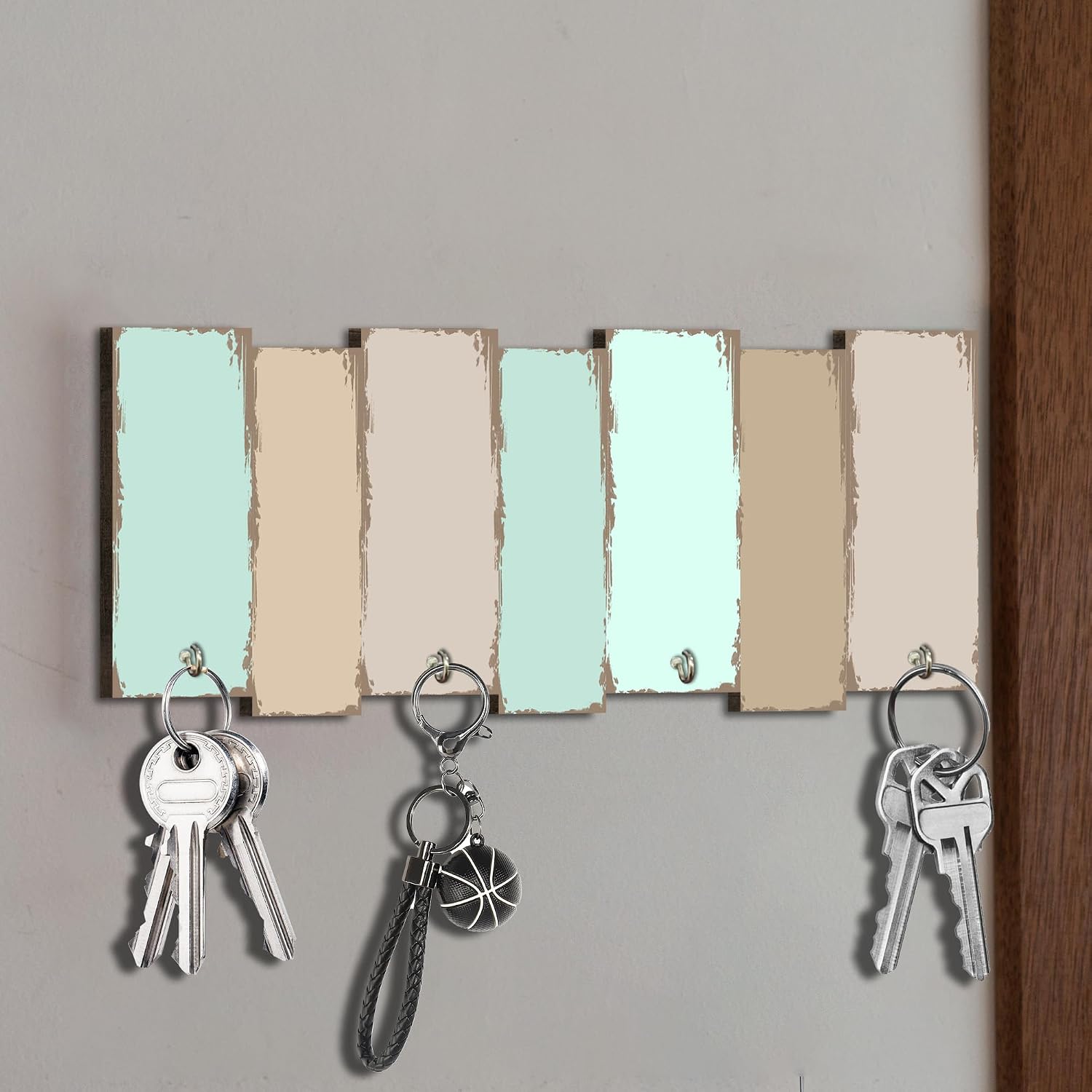 Beachy Wooden Key Holder, Hooks Organizer Hanger, Keys Holder Wall Mount, Home Decor Housewarming Gift, Wall Wood Decor for Front Door Kitchen Garage Office