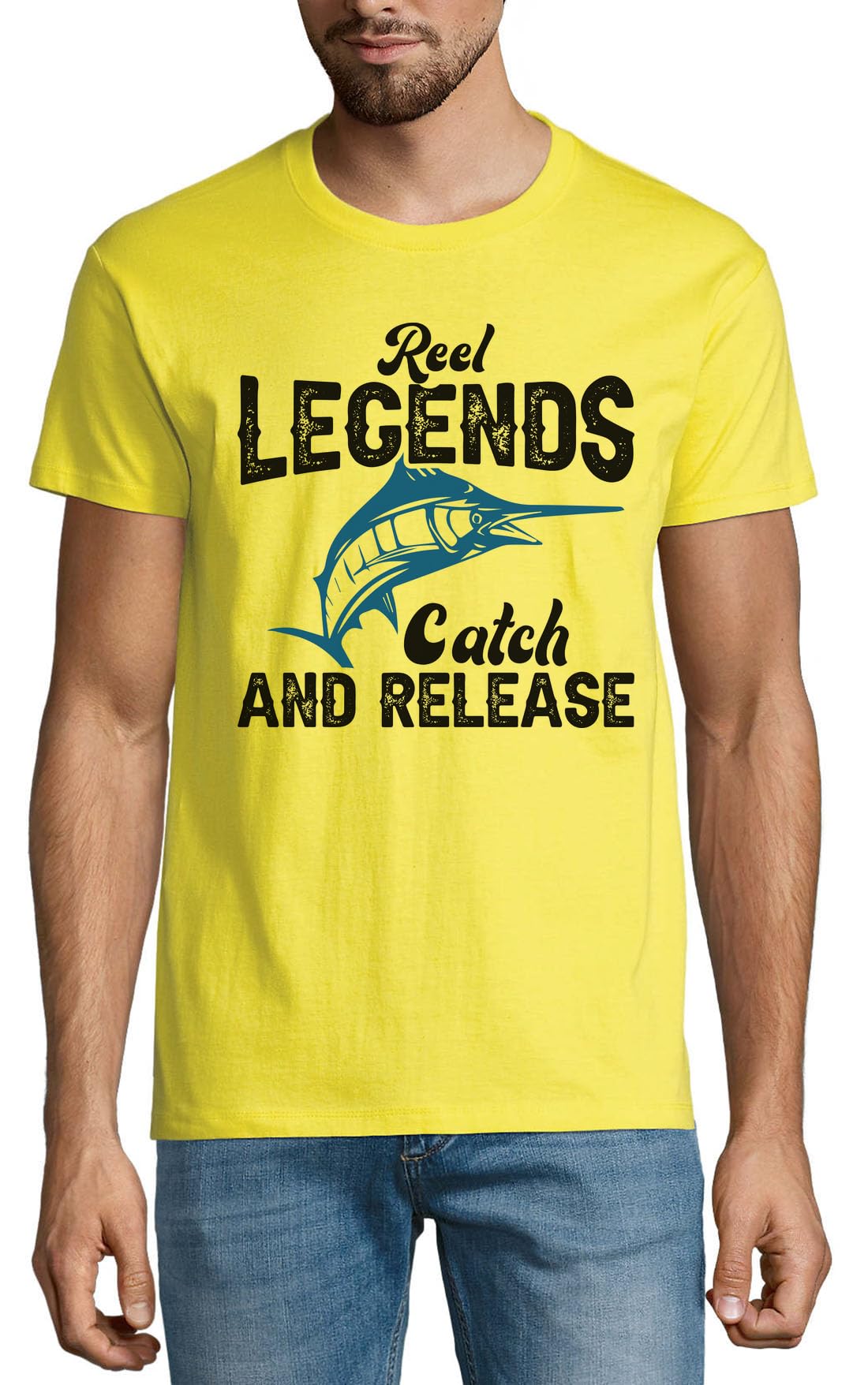 GenericReel Legends Catch and Release Swordfish Men's Crew Neck T-Shirt Yellow
