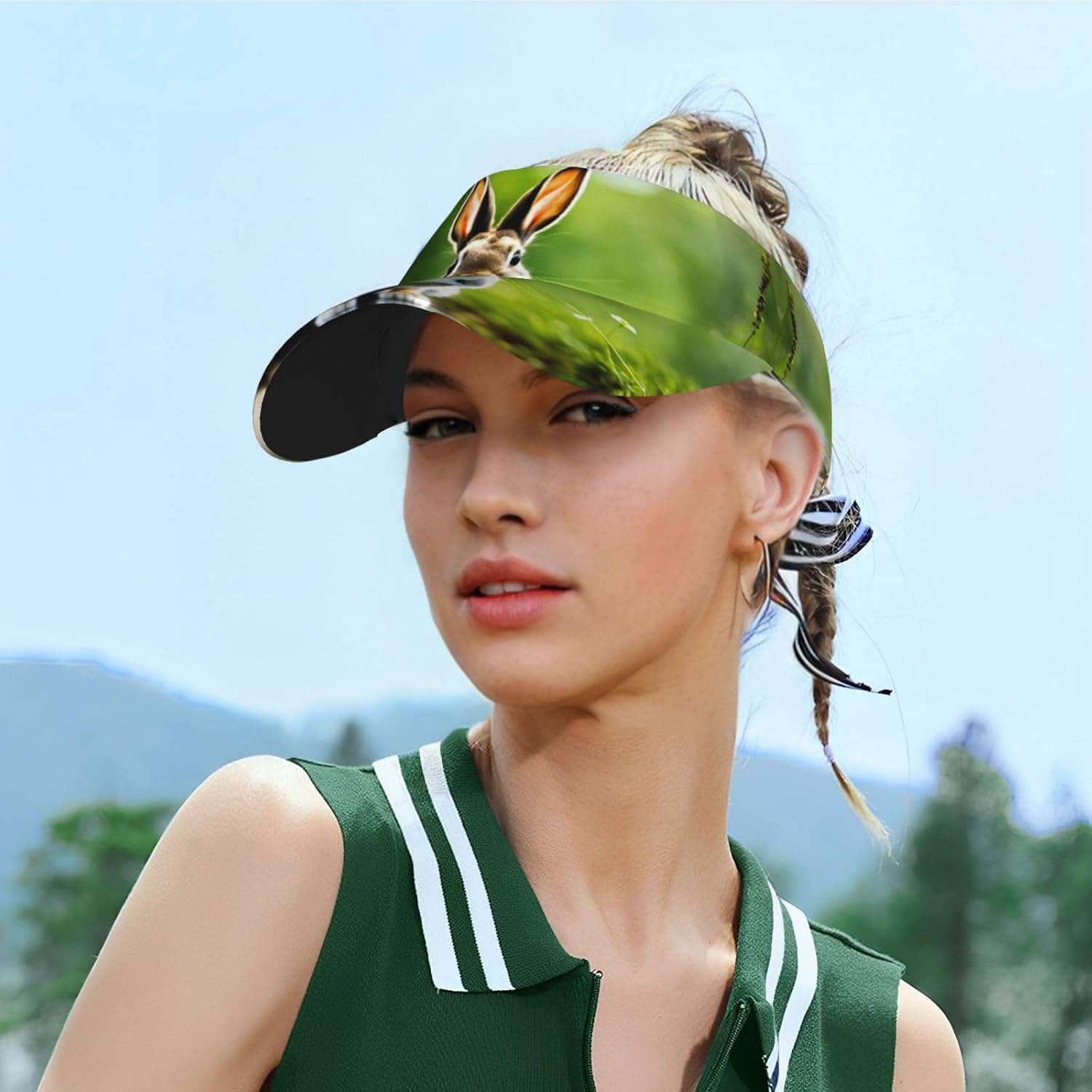 Bunny Rabbits Print Sport Sun Visor Hats Adjustable Empty Top Baseball Cap Women and Men Sun Visor Hat Black