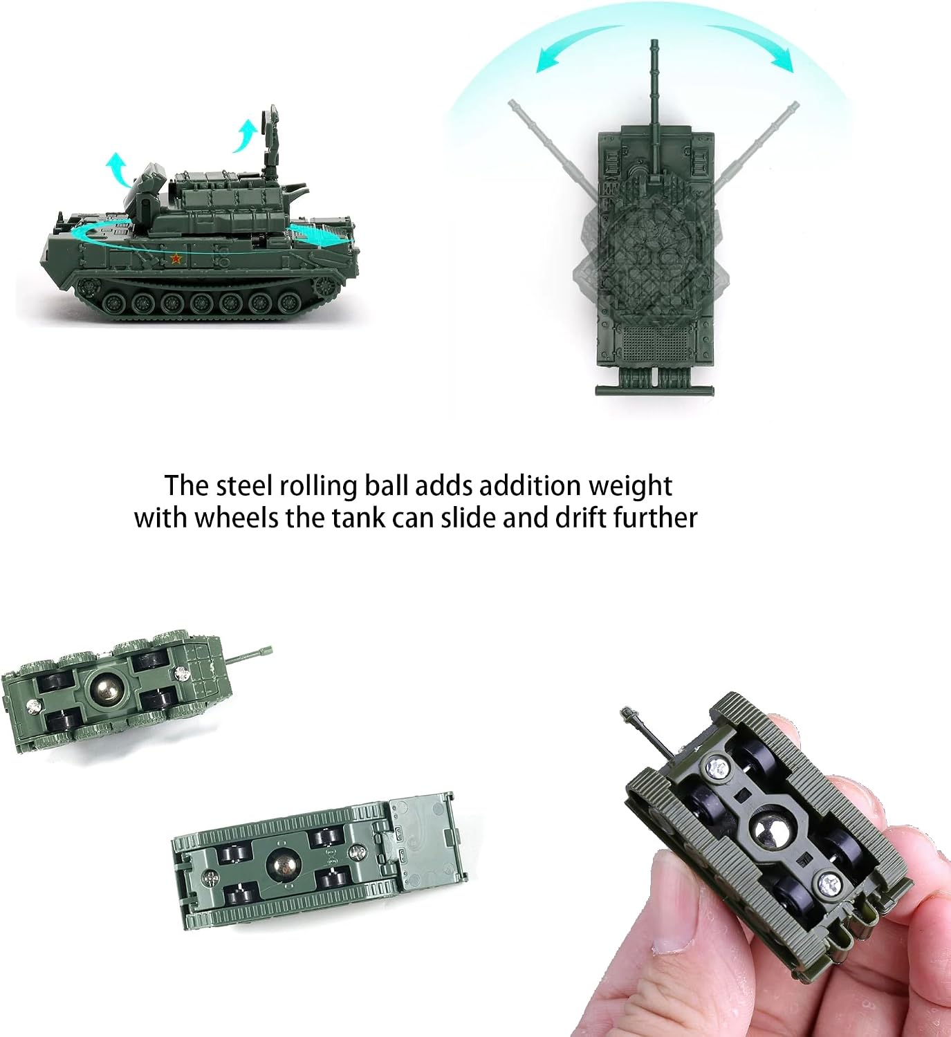 INGWETECH Mini Steel-Ball Roller Military Vehicle Toy 6 Pcs Set: ABD-04A, ZBD-09, Type 15, HJ-10, TOS1A, HQ-17 Scale 1:144