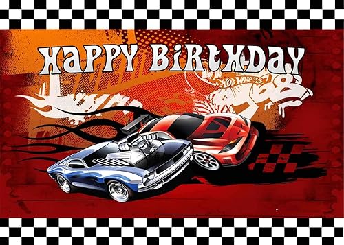 Miniatura 6 de EOA 7 (ancho) x 5 (alto) pies de alto, fondo rojo de fotografía de feliz cumpleaños, ruedas de corredor caliente, pancarta, niños, mesa de tarta,