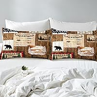 Vista 5 de Juego de ropa de cama rústica de retazos, tamaño individual, funda de edredón de cabaña campestre para niños, adolescentes y adultos, a cuadros, oso