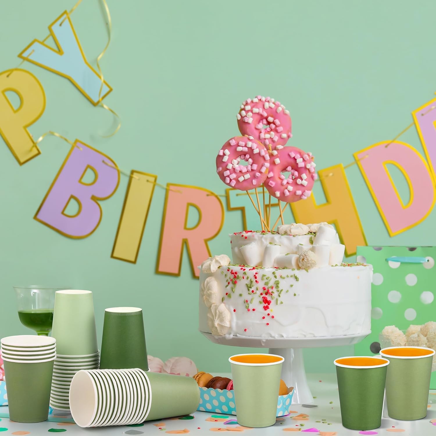 URATOT 60 Pieces 9 Ounce Sage Green Paper Cups Gradient Color Disposable Coffee Cups Party Cups Beverage Drinking Cups for Party, DIY and Holiday Party Supplies - Image 6