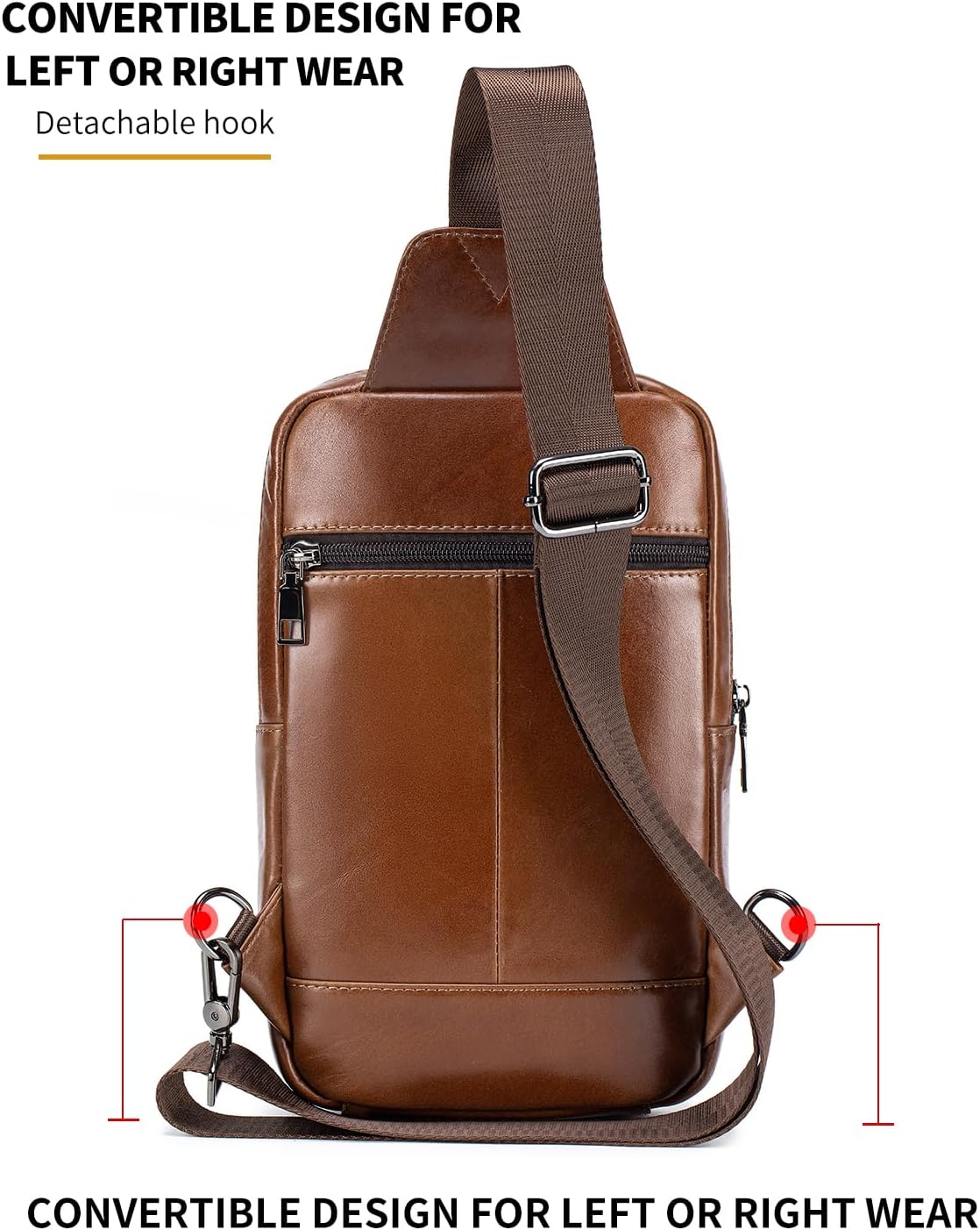 RAINBOW HORSE Brown Leather Chest Bag - Men's Genuine Leather Shoulder Pouch with Dual Front Pockets, Stylish Crossbody Sling for Travel & Work