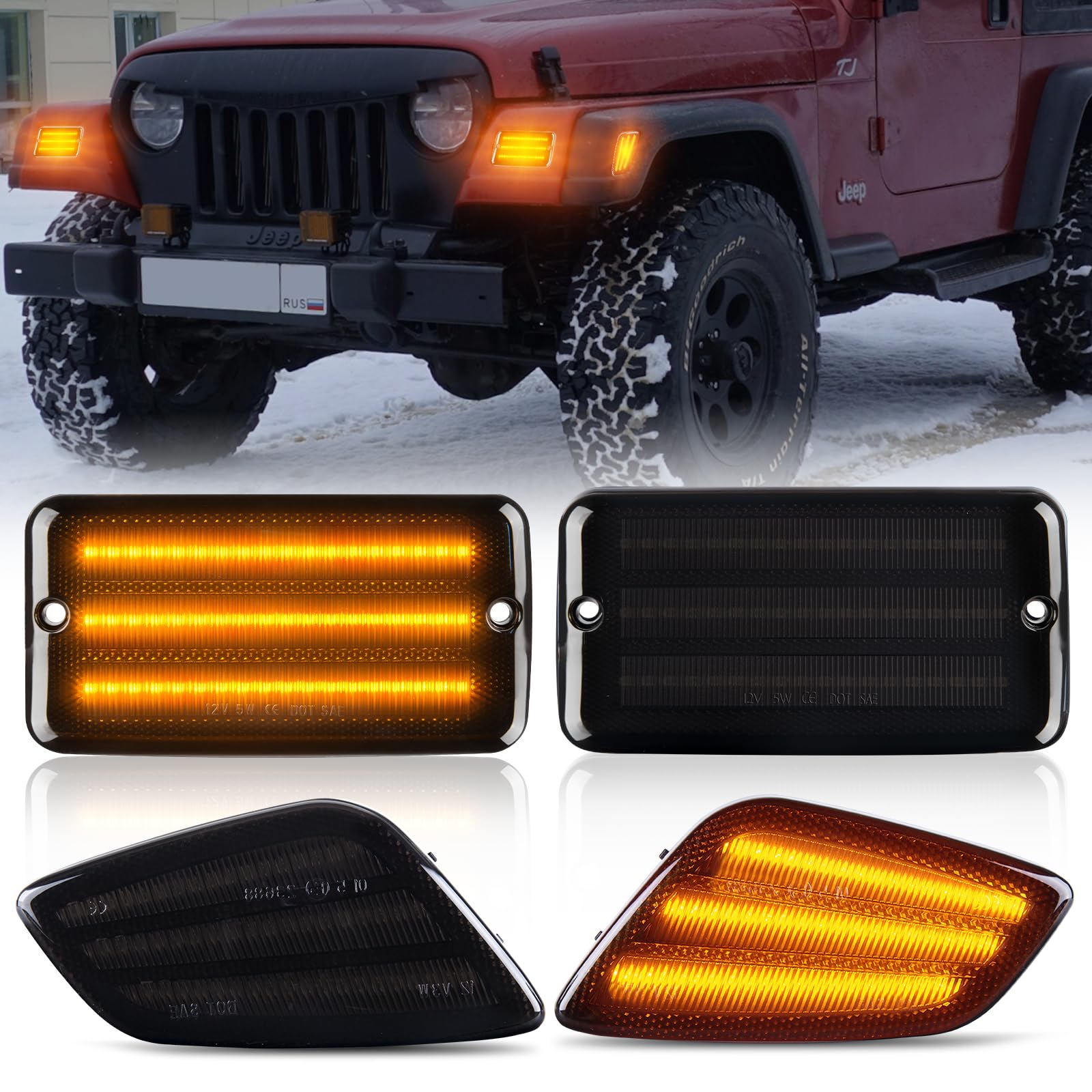 Paraurti a LED Indicatore laterale Frecce Laterale a LED per Wrangler TJ 1997-2006, Indicatori di Direzione Canbus, 4 Pezzi, LH : 55155629AB, RH: 55155628AB