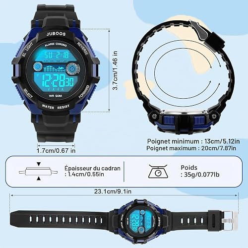 Juboos Montre Enfant avec Bracelet Imprimé et 7 Lumières Colorées,Montre Digitale Étanche pour Enfants avec Oreilles de Chat pour Garçons et Filles de 5 à 15 Ans - 6