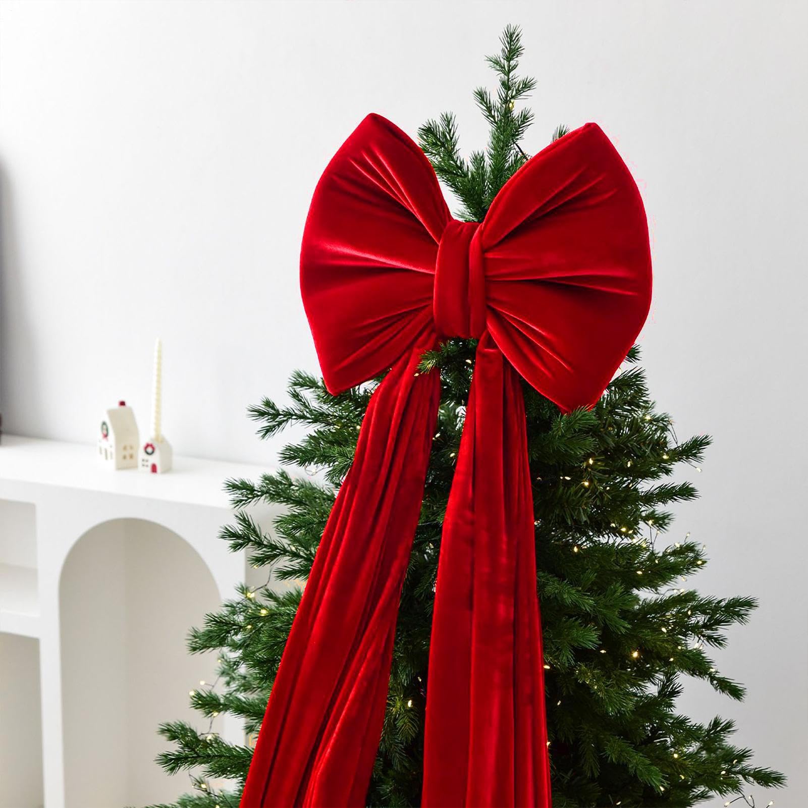 Riesige Schleife Für Weihnachtsbaum Vorgebundene Große Wiederverwendbare | Christbaum Schleifen Topper Für Girlande Außenbereich Innenbereich Zuhause Tür Vorderseite Treppe Hintergrund Feiert
