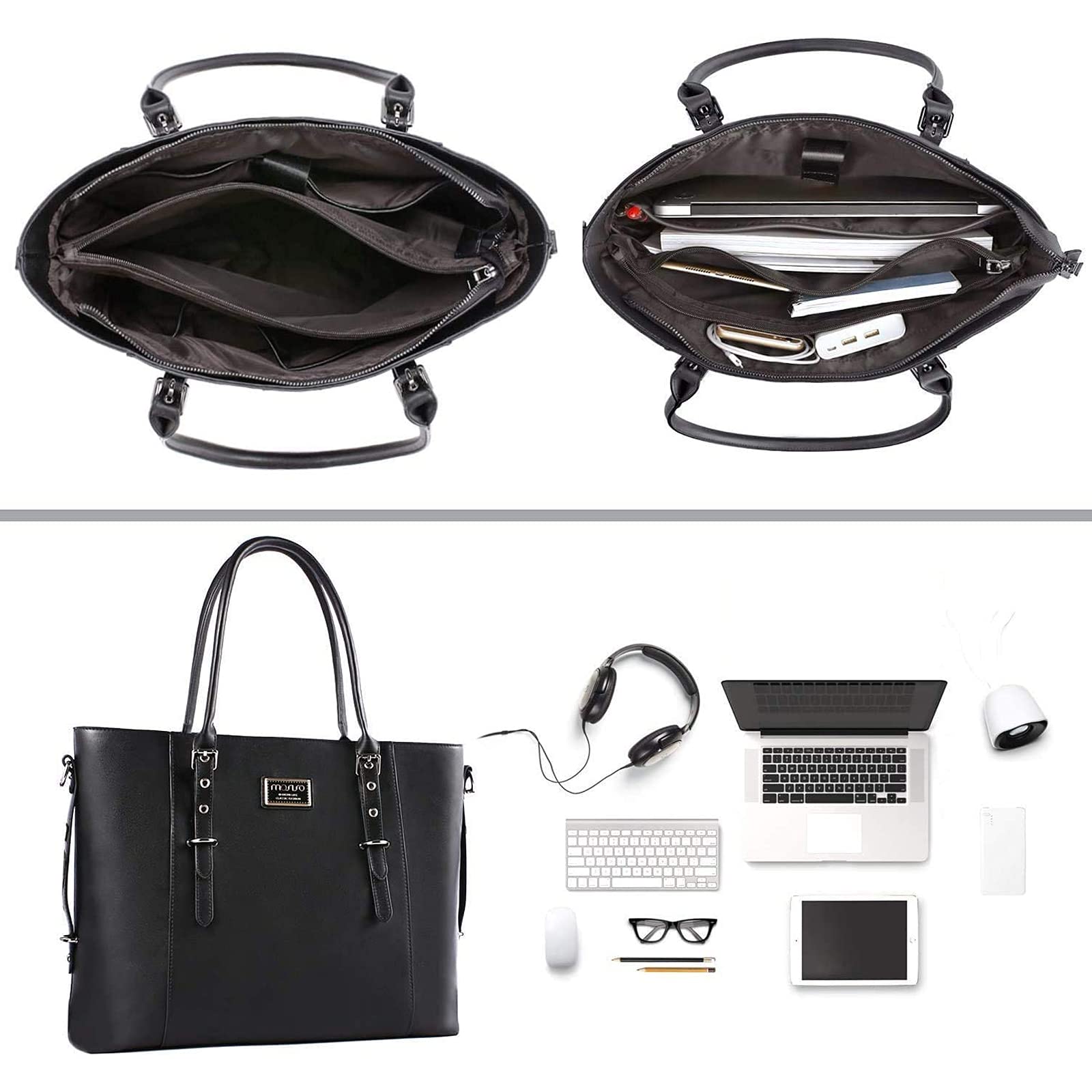 MOSISO Laptop Tote Bolsa PU Leather Bandolera Bolso Compatible con MacBook&Notebook Gran Capacidad con Compartimento Acolchado