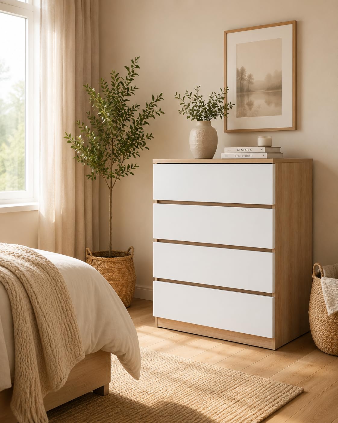 Chest of Drawers Wooden | Sleek 4-Drawer Chest with Handle-Free Design | Sideboard Cabinet for Living Room | Storage Cabinet with Drawers | Wooden Chest of Drawers for Bedroom & Living Room-image-46