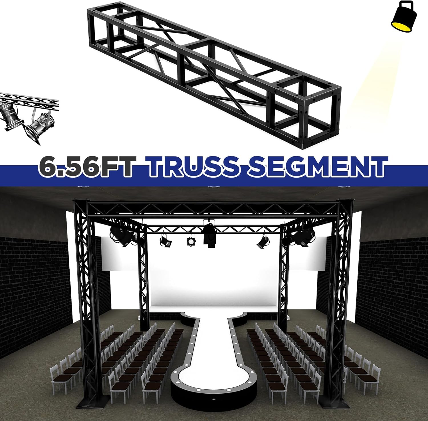 Tandefio 3 Pack DJ Trussing Box 1.5 Meter 4.92 ft Square 8 x 8 Black Trussing Segment Kit DJ Lighting Truss Stage Bolted for Tent System Portable Stage Indoor Outdoor Use