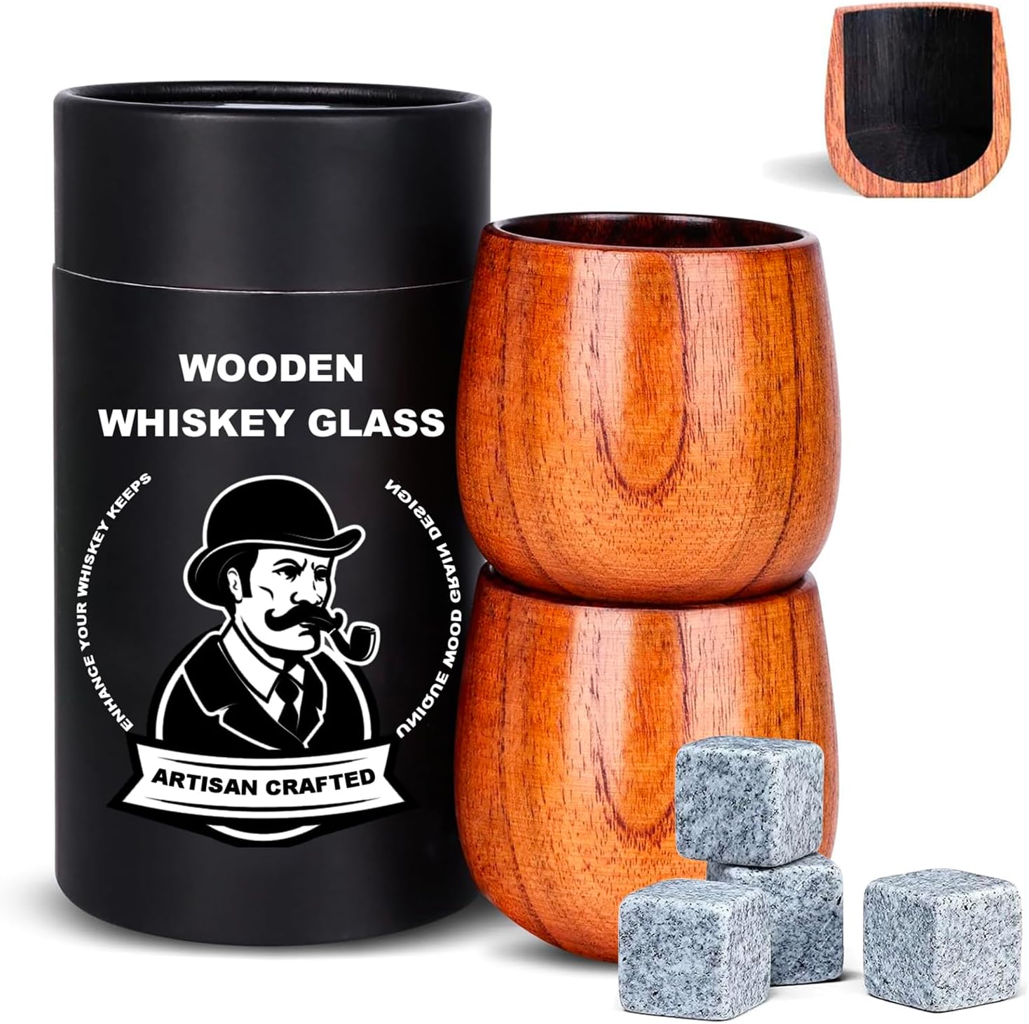 2 Pack Wooden Whiskey Glasses