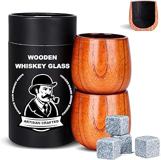 Lotnafee 2 Pack Charred Wooden Whiskey Glasses – Bourbon Tumblers for Men with Burnt Interior – Old Fashioned Cocktail Cups – Gifts for Dad, Men, Brother, or Whiskey Lovers