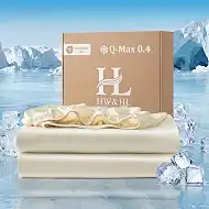 HW&HL Ivory White Cooling Fitted Sheet Twin Size Only 16" Deep Pocket | Q-Max 0.4 Ice Silk, 1 Piece Cooling Fitted Sheet, For Hot Sleepers Teens & College Students, 360 Elastic No Slip Bottom Sheet