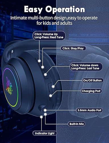 Miniatura 7 de Auriculares Bluetooth con orejas de gato para niños y adultos, tiempo de reproducción de 55 horas, inalámbricos, plegables y con cable,