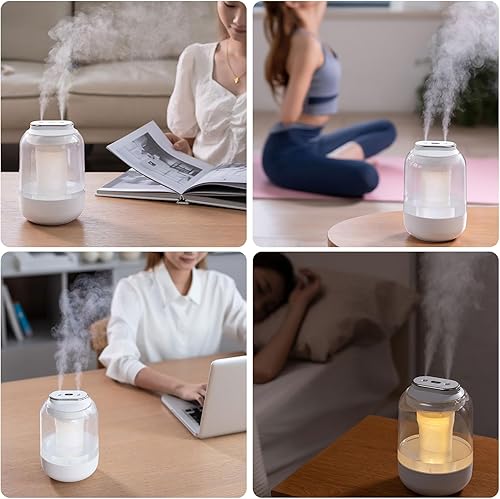 Miniatura 6 de Double Spray Air Humidifier, 2L Large Capacity Quiet Cool Mist Humidifier, Auto Shut Off, 3 Mist Modes and Night Light for Plants, Office, and Home