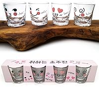 Vista 1 de LENITH ] Juego de vasos de chupito coreanos Soju, 1.7 onzas, vidrio transparente con carácter, vidrio en forma de corazón para whisky, tequila
